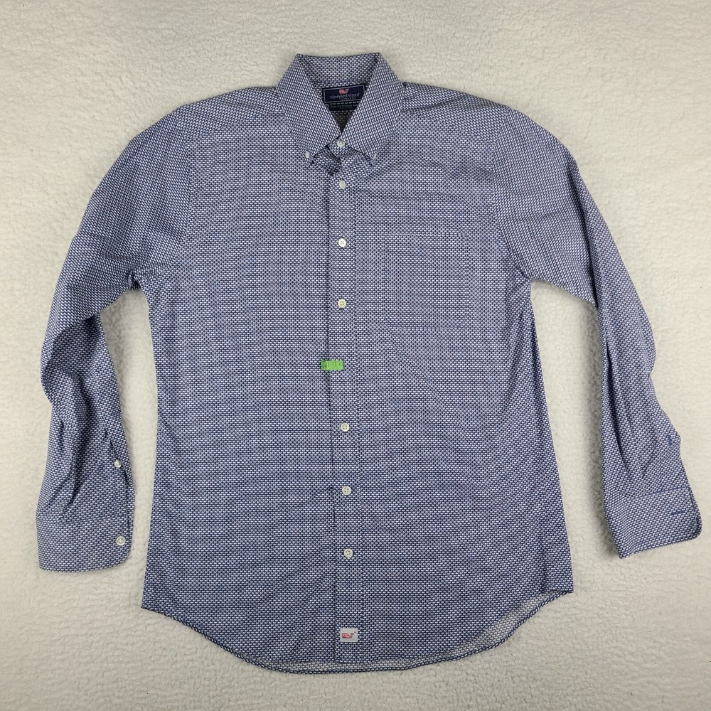 Vineyard Vines Murray Shirt Mens Medium Blue All Over Print Whale Slim Button Up